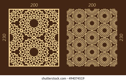Laser cutting set. Woodcut vector panel. Plywood lasercut eastern design. Hexagonal seamless pattern for printing, engraving, paper cutting. Stencil ornament.