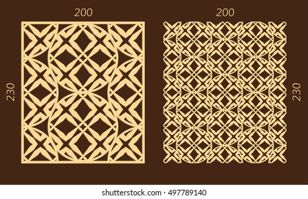 Laser cutting set. Woodcut vector panel. Plywood lasercut geometric design. Hexagonal seamless pattern for printing, engraving, paper cutting. Stencil ornament.