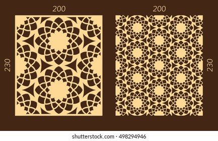 Juego de corte láser. Panel vectorial de madera. Diseño oriental con láser de contrachapado. Patrón hexagonal sin fisuras para impresión, grabado, corte de papel. Ornamento de galería de símbolos.