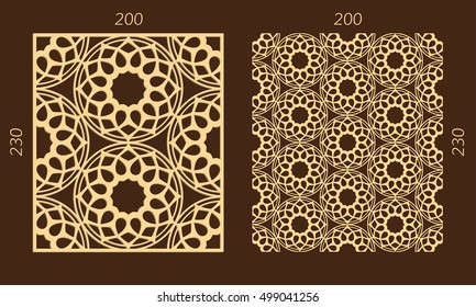 Laser cutting set. Woodcut vector panel. Plywood lasercut eastern design. Hexagonal seamless pattern for printing, engraving, paper cutting. Stencil ornament.