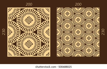 Laser cutting set. Woodcut vector panel. Plywood lasercut greek design. Hexagonal seamless pattern for printing, engraving, paper cutting. Stencil meander ornament.