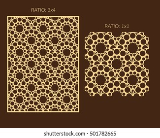 Laser cutting set. Woodcut vector panel. Plywood lasercut eastern design. Seamless pattern for printing, engraving, paper cutting. Stencil ornament. Rising sun pattern.