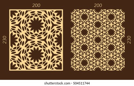 Laser cutting set. Woodcut vector panel. Plywood lasercut eastern design. Hexagonal seamless pattern for printing, engraving, paper cutting. Stencil ornament.