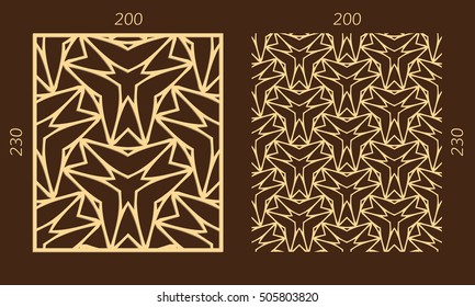 Laser cutting set. Woodcut vector panel. Plywood lasercut eastern design. Hexagonal seamless pattern for printing, engraving, paper cutting. Stencil ornament.