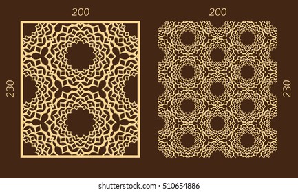Laser cutting set. Woodcut vector panel. Plywood lasercut eastern design. Hexagonal seamless pattern for printing, engraving, paper cutting. Stencil ornament.