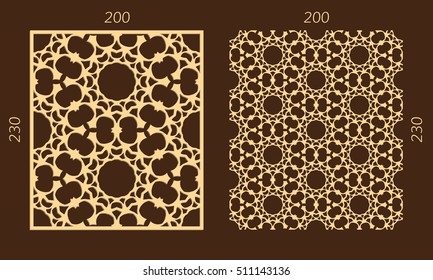 Laser cutting set. Woodcut vector panel. Plywood lasercut eastern design. Hexagonal seamless pattern for printing, engraving, paper cutting. Stencil ornament.