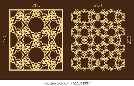 Laser cutting set. Woodcut vector panel. Plywood lasercut eastern design. Hexagonal seamless pattern for printing, engraving, paper cutting. Stencil ornament.