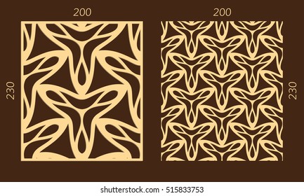 Laser cutting set. Woodcut vector panel. Plywood lasercut eastern design. Hexagonal seamless pattern for printing, engraving, paper cutting. Stencil ornament.