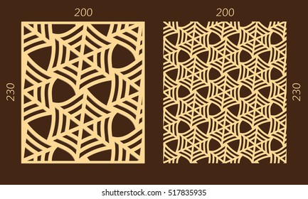 Laser cutting set. Woodcut vector seamless panels. Plywood lasercut geometric design. Hexagonal patterns for printing, engraving, paper cutting. Stencil ornament.