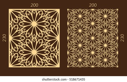 Laser cutting set. Woodcut vector panel. Plywood lasercut eastern design. Hexagonal seamless pattern for printing, engraving, paper cutting. Stencil ornament.