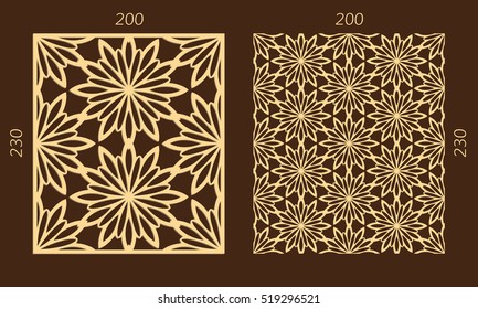 Laser cutting set. Woodcut vector panel. Plywood lasercut eastern design. Hexagonal seamless pattern for printing, engraving, paper cutting. Stencil ornament.