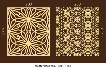 Laser cutting set. Woodcut vector panel. Plywood lasercut eastern design. Hexagonal seamless pattern for printing, engraving, paper cutting. Stencil ornament