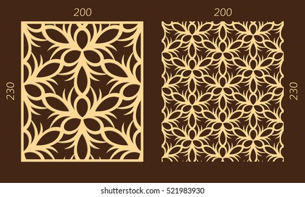 Laser cutting set. Woodcut vector panel. Plywood lasercut eastern design. Hexagonal seamless pattern for printing, engraving, paper cutting. Stencil ornament.