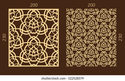 Laser cutting set. Woodcut vector panel. Plywood lasercut eastern design. Hexagonal seamless pattern for printing, engraving, paper cutting. Stencil ornament.