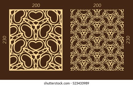 Laser cutting set. Woodcut vector panel. Plywood lasercut eastern design. Hexagonal seamless pattern for printing, engraving, paper cutting. Stencil ornament.