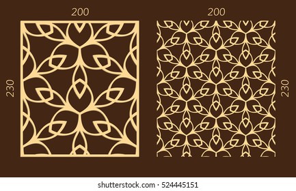 Laser cutting set. Woodcut vector panel. Plywood lasercut eastern design. Hexagonal seamless pattern for printing, engraving, paper cutting. Stencil ornament.