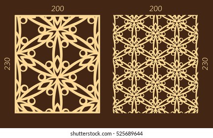 Laser cutting set. Woodcut vector panel. Plywood lasercut eastern design. Hexagonal seamless pattern for printing, engraving, paper cutting. Stencil ornament.