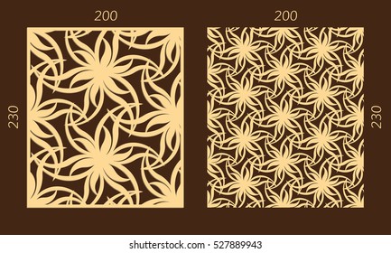 Laser cutting set. Woodcut vector panel. Plywood lasercut eastern design. Hexagonal seamless pattern for printing, engraving, paper cutting. Stencil ornament.