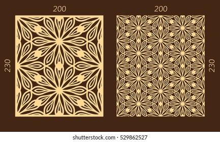 Laser cutting set. Woodcut vector panel. Plywood lasercut eastern design. Hexagonal seamless pattern for printing, engraving, paper cutting. Stencil ornament.