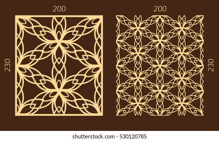 Laser cutting set. Woodcut vector panel. Plywood lasercut eastern design. Hexagonal seamless pattern for printing, engraving, paper cutting. Stencil ornament.