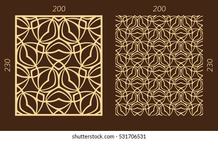 Laser cutting set. Woodcut vector panel. Plywood lasercut eastern design. Hexagonal seamless pattern for printing, engraving, paper cutting. Stencil ornament