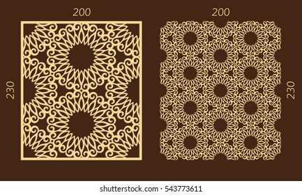 Laser cutting set. Woodcut vector trellis panel. Plywood lasercut eastern design. Hexagonal seamless pattern for printing, engraving, paper cutting. Stencil lattice ornament