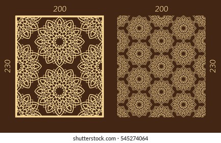 Laser cutting set. Woodcut vector trellis panel. Plywood lasercut eastern design. Hexagonal seamless pattern for printing, engraving, paper cutting. Stencil lattice ornament.