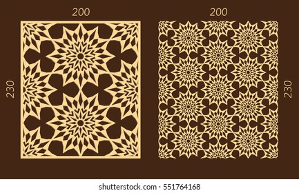 Laser cutting set. Woodcut vector trellis panel. Plywood lasercut eastern design. Hexagonal seamless pattern for printing, engraving, paper cutting. Stencil lattice ornament