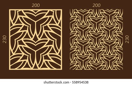 Laser cutting set. Woodcut vector trellis panel. Plywood lasercut eastern design. Hexagonal seamless pattern for printing, engraving, paper cutting. Stencil lattice ornament.