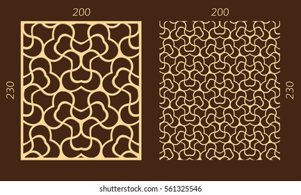 Laser cutting set. Woodcut vector trellis panel. Plywood lasercut eastern design. Hexagonal seamless pattern for printing, engraving, paper cutting. Stencil lattice ornament.