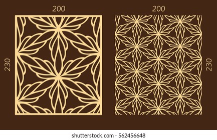 Laser cutting set. Woodcut vector trellis panel. Plywood lasercut eastern design. Hexagonal seamless pattern for printing, engraving, paper cutting. Stencil lattice ornament.