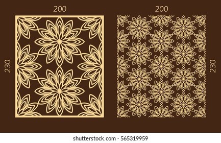 Laser cutting set. Woodcut vector trellis panel. Plywood lasercut eastern design. Hexagonal seamless pattern for printing, engraving, paper cutting. Stencil lattice ornament.