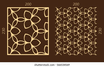 Laser cutting set. Woodcut vector trellis panel. Plywood lasercut eastern design. Hexagonal seamless pattern for printing, engraving, paper cutting. Stencil lattice ornament.