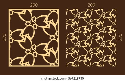 Laser cutting set. Woodcut vector trellis panel. Plywood lasercut eastern design. Hexagonal seamless pattern for printing, engraving, paper cutting. Stencil lattice ornament