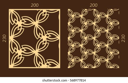 Laser cutting set. Woodcut vector trellis panel. Plywood lasercut eastern design. Hexagonal seamless pattern for printing, engraving, paper cutting. Stencil lattice ornament.