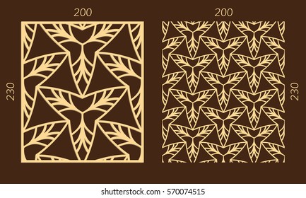 Laser cutting set. Woodcut vector trellis panel. Plywood lasercut eastern design. Hexagonal seamless pattern for printing, engraving, paper cutting. Stencil lattice ornament