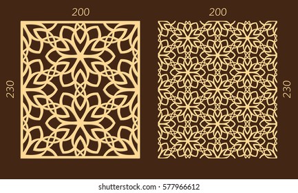 Laser cutting set. Woodcut vector trellis panel. Plywood lasercut eastern design. Hexagonal seamless pattern for printing, engraving, paper cutting. Stencil lattice ornament.