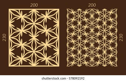 Laser cutting set. Woodcut vector trellis panel. Plywood lasercut eastern design. Hexagonal seamless pattern for printing, engraving, paper cutting. Stencil lattice ornament.