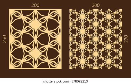 Laser cutting set. Woodcut vector trellis panel. Plywood lasercut eastern design. Hexagonal seamless pattern for printing, engraving, paper cutting. Stencil lattice ornament.