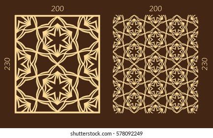 Laser cutting set. Woodcut vector trellis panel. Plywood lasercut eastern design. Hexagonal seamless pattern for printing, engraving, paper cutting. Stencil lattice ornament.