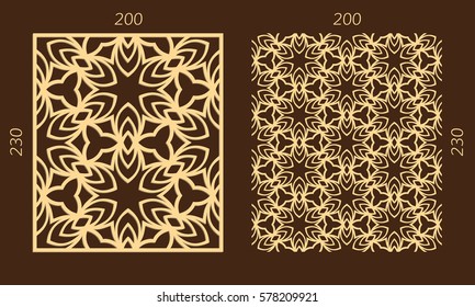 Laser cutting set. Woodcut vector trellis panel. Plywood lasercut eastern design. Hexagonal seamless pattern for printing, engraving, paper cutting. Stencil lattice ornament