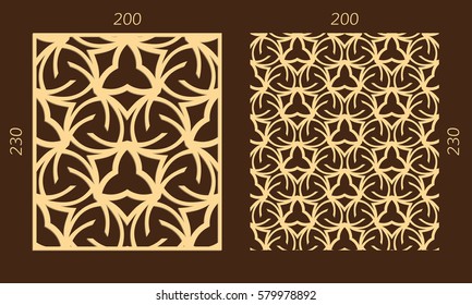 Laser cutting set. Woodcut vector trellis panel. Plywood lasercut eastern design. Hexagonal seamless pattern for printing, engraving, paper cutting. Stencil lattice ornament.