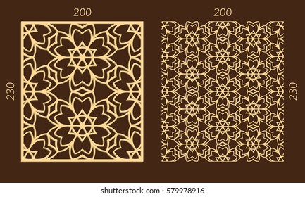 Laser cutting set. Woodcut vector trellis panel. Plywood lasercut eastern design. Hexagonal seamless pattern for printing, engraving, paper cutting. Stencil lattice ornament.