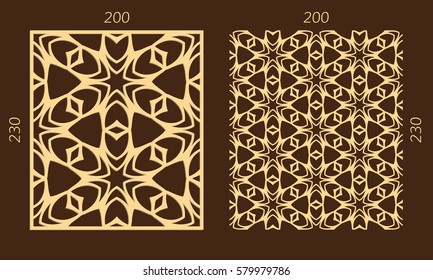 Laser cutting set. Woodcut vector trellis panel. Plywood lasercut eastern design. Hexagonal seamless pattern for printing, engraving, paper cutting. Stencil lattice ornament.