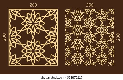 Laser cutting set. Woodcut vector trellis panel. Plywood lasercut eastern design. Hexagonal seamless pattern for printing, engraving, paper cutting. Stencil lattice ornament