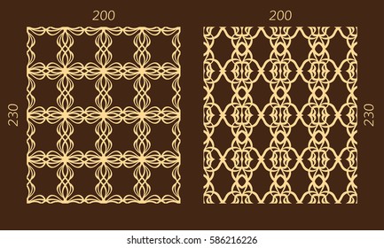 Laser cutting set. Woodcut vector trellis panels. Plywood lasercut eastern design. Ornate seamless patterns for printing, engraving, paper cutting. Stencil lattice ornaments.