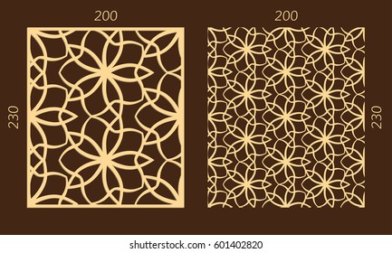 Laser cutting set. Woodcut vector trellis panel. Plywood lasercut eastern design. Hexagonal seamless pattern for printing, engraving, paper cutting. Stencil lattice ornament.
