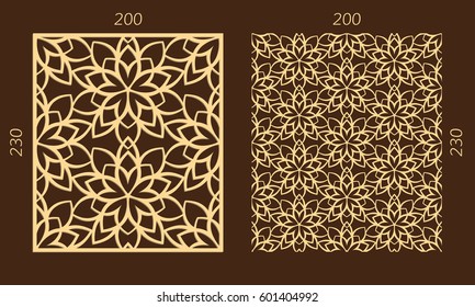 Laser cutting set. Woodcut vector trellis panel. Plywood lasercut eastern design. Hexagonal seamless pattern for printing, engraving, paper cutting. Stencil lattice ornament.