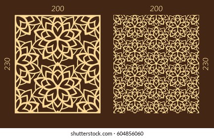 Laser cutting set. Woodcut vector trellis panel. Plywood lasercut eastern design. Hexagonal seamless pattern for printing, engraving, paper cutting. Stencil lattice ornament.