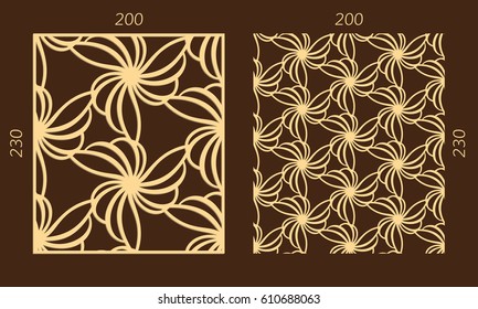 Laser cutting set. Woodcut vector trellis panel. Plywood lasercut eastern design. Hexagonal seamless pattern for printing, engraving, paper cutting. Stencil lattice ornament
